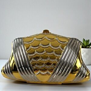 Gold & Silver Rhinestone Clutch | Art Deco Glam | Chain Strap Evening Bag